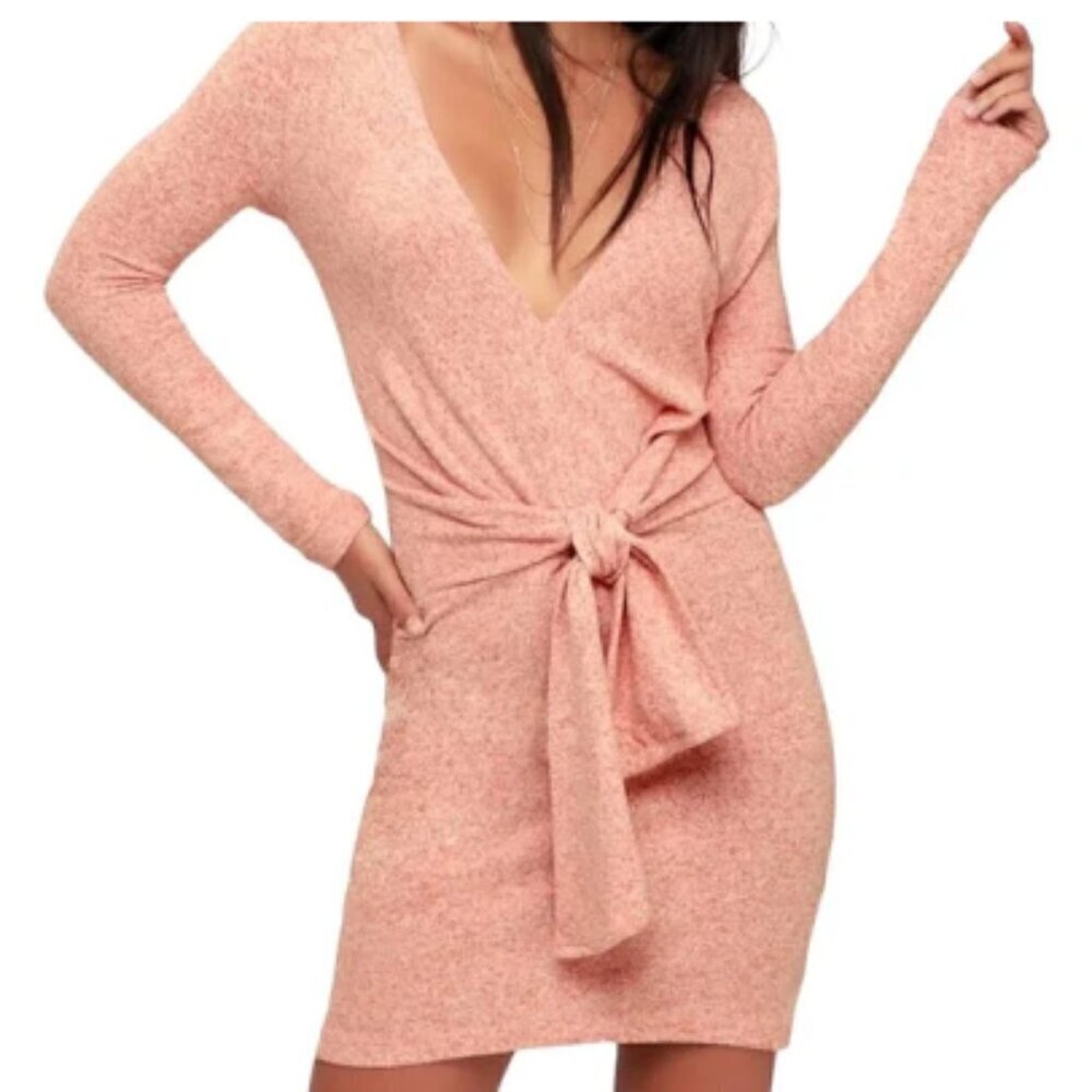 NWOT Free People Ginger Heather Peach Cozy Tie Waist Mini Dress